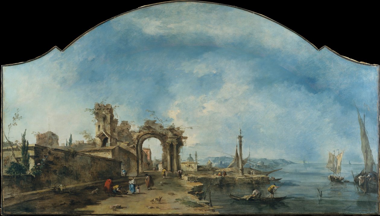 奇幻风景，约1765年（布面油画） 作者 弗朗切斯科·瓜迪（Francesco Guardi）