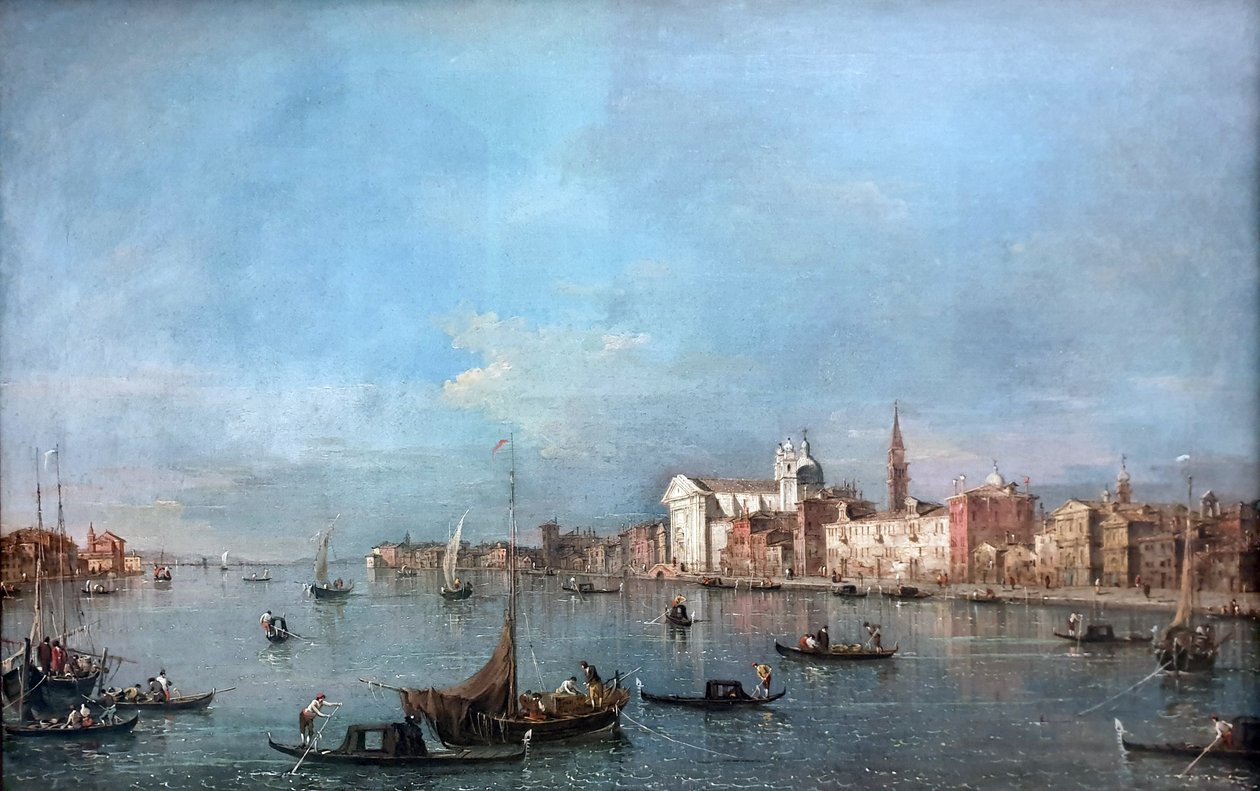 德文：Blick auf den Giudecca-Kanal nach Nordwesten mit den Zattere 俯瞰朱代卡运河，与扎特雷号一起驶向西北方向 作者 弗朗切斯科·瓜迪（Francesco Guardi）