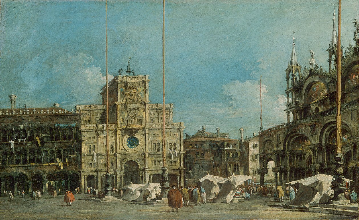 德语：Der Uhrturm am Markusplatz 圣马可广场的钟楼 作者 弗朗切斯科·瓜迪（Francesco Guardi）