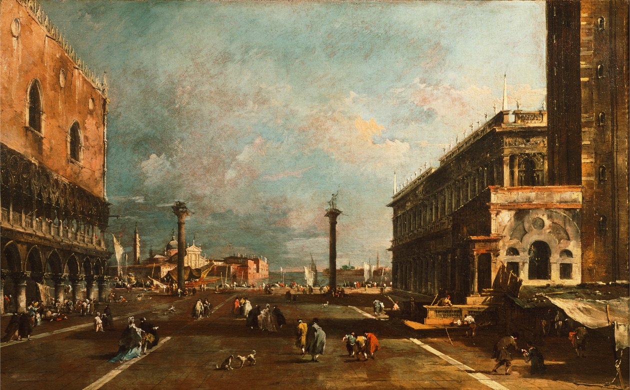 朝向圣乔治的小圣马可广场，威尼斯，弗朗西斯科·瓜迪 (Francesco Guardi)（1712-1793），布面油画，45x72 厘米 作者 弗朗切斯科·瓜迪（Francesco Guardi）