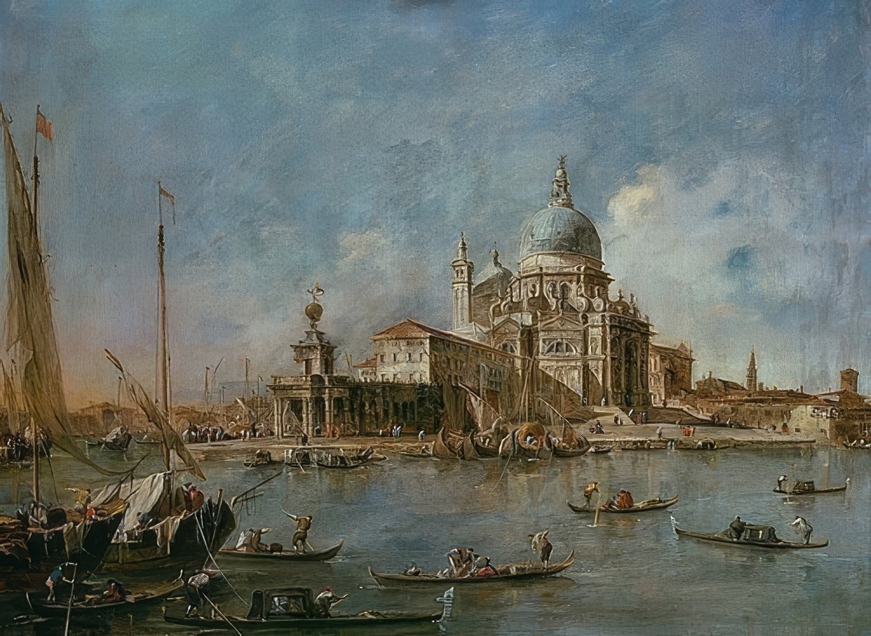 蓬塔·德拉·多加娜（Punta Della Dogana）与圣玛丽亚·德拉礼炮（Salaria della Salute）。 1770年 作者 弗朗切斯科·瓜迪（Francesco Guardi）