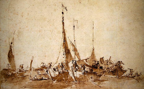 渔船研究（纸上水墨画）。 作者 弗朗切斯科·瓜迪（Francesco Guardi）
