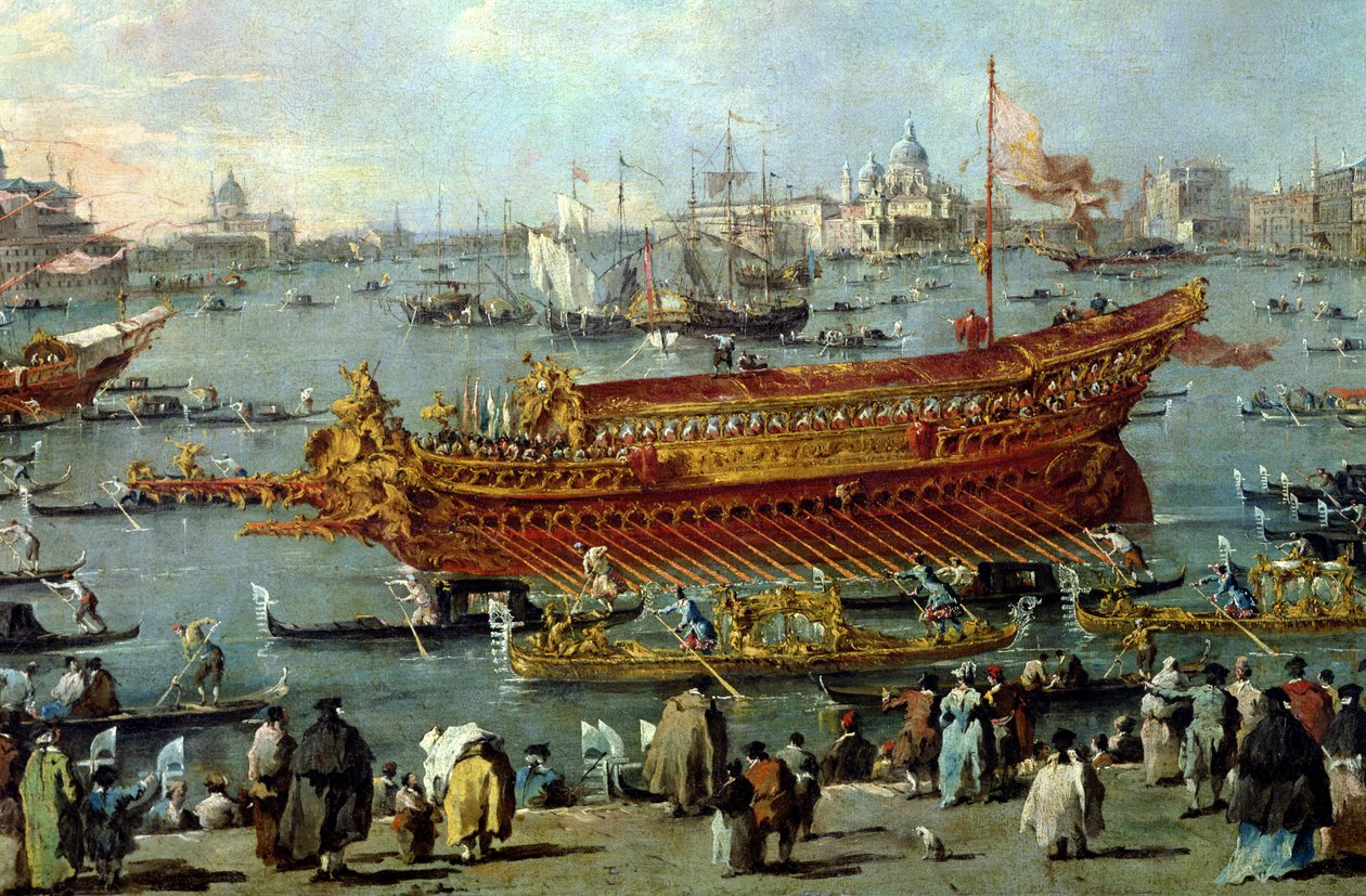 乘船前往威尼斯丽都的&39;Bucentaur&39;出发，船的细节，1766-70 作者 弗朗切斯科·瓜迪（Francesco Guardi）