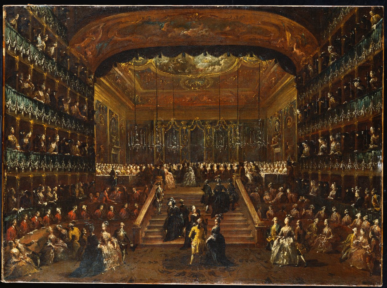 1782年1月22日，在威尼斯圣贝内德托剧院（Teatro San Benedetto）举行的晚宴和舞会，以纪念北方孔蒂（Conti Del Nord） 作者 弗朗切斯科·瓜迪（Francesco Guardi）