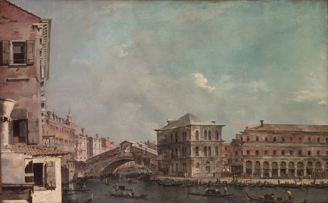 1760年代后期，位于里亚托（Rialto）之上的大运河。 作者 弗朗切斯科·瓜迪（Francesco Guardi）