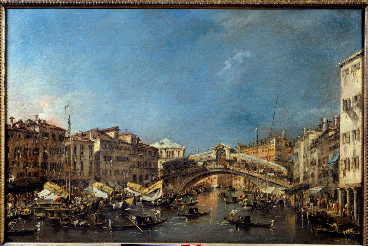 18 世纪威尼斯的里亚托桥 弗朗切斯科·瓜迪 (Francesco Guardi) (1712-1793) 18 世纪的绘画。 0,62x0,93 m 图卢兹，奥古斯丁博物馆 作者 弗朗切斯科·瓜迪（Francesco Guardi）