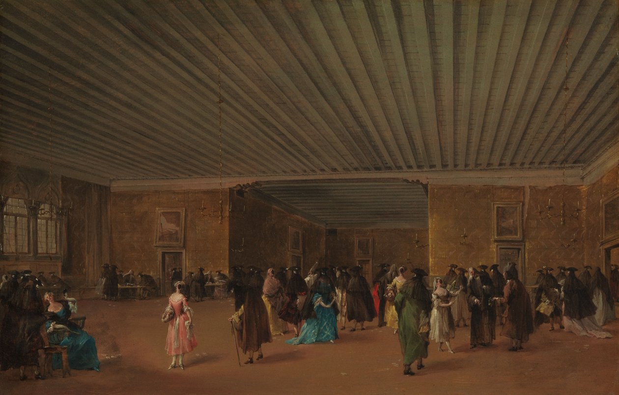 丹多洛宫（Palazzo Dandolo）的里多（Ridotto）Pubblico，约1765年-68年（布面油画） 作者 弗朗切斯科·瓜迪（Francesco Guardi）