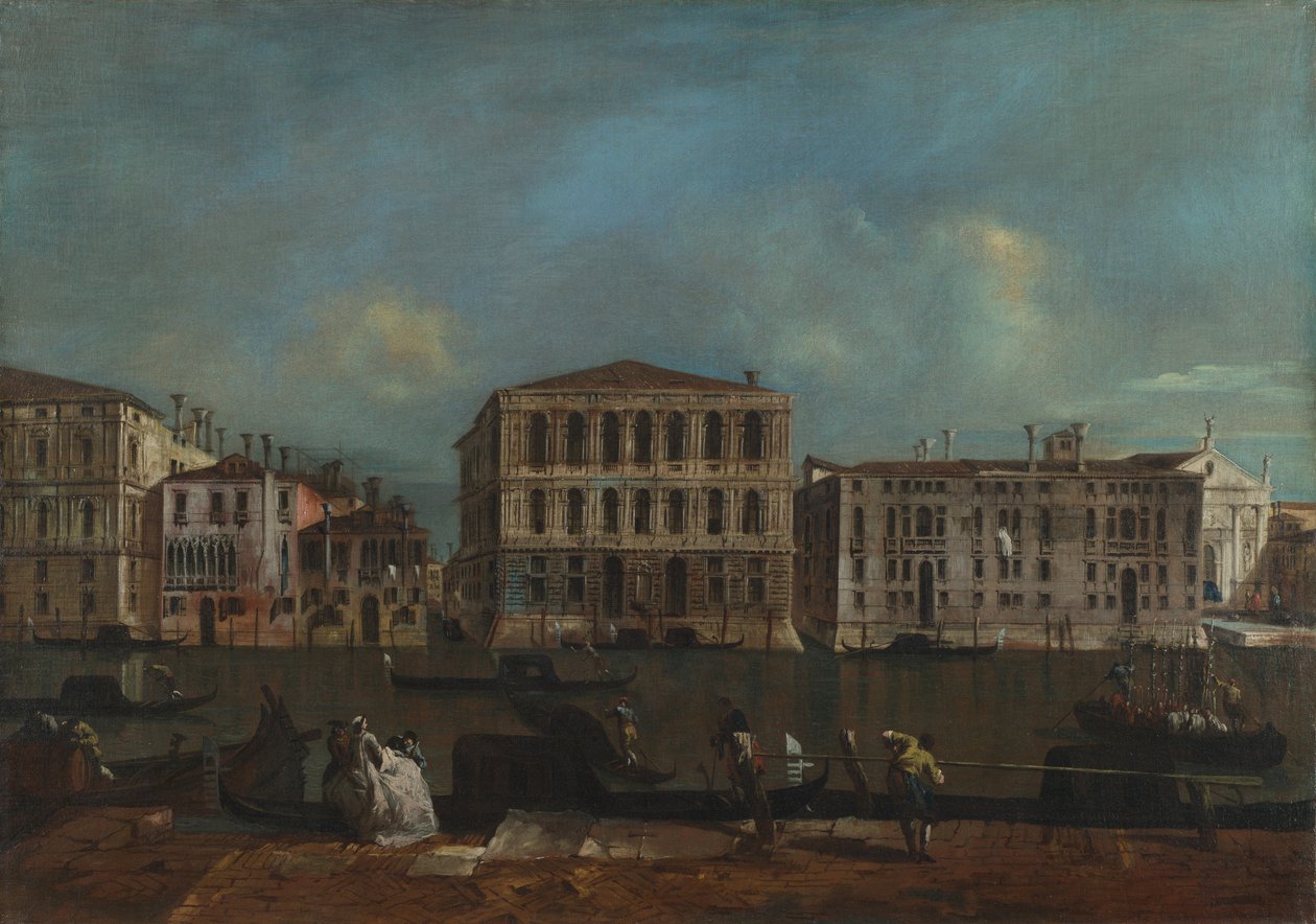 威尼斯。 1755-1760年与佩萨罗宫的大运河 作者 弗朗切斯科·瓜迪（Francesco Guardi）