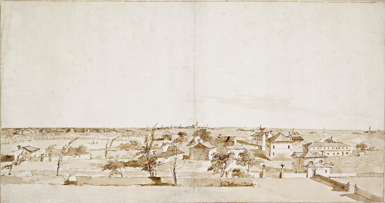 Loredan别墅花园对面的景色，18世纪中期 作者 弗朗切斯科·瓜迪（Francesco Guardi）