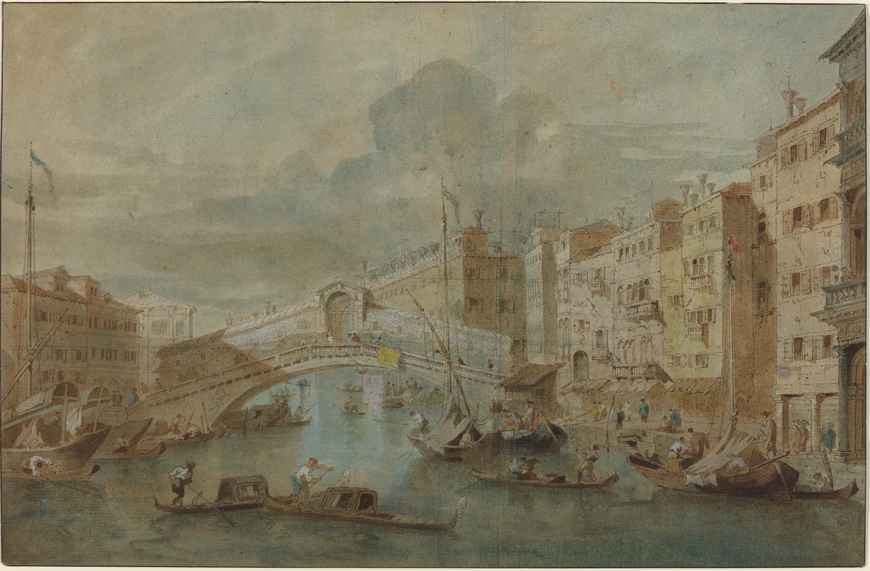 威尼斯里亚尔托桥的景色 作者 弗朗切斯科·瓜迪（Francesco Guardi）