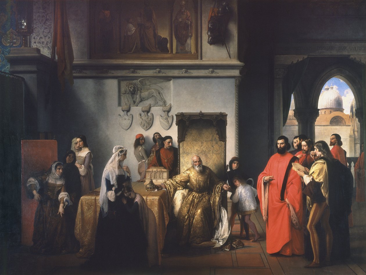 总督弗朗切斯科·福斯卡里（Doge Francesco Foscari）的撤职（两个福斯卡里） 作者 弗朗切斯科·海耶兹（Francesco Hayez）