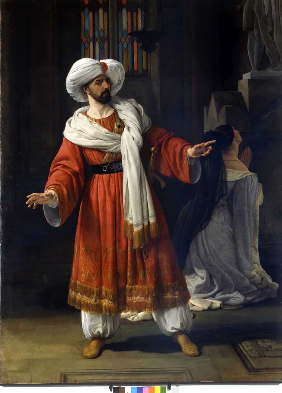 乔瓦尼·大卫 (Davide) 乔瓦尼·帕齐尼 (1796 - 1867) 在“高卢的阿拉伯人”中的意大利男高音。 海耶兹的绘画 作者 弗朗切斯科·海耶兹（Francesco Hayez）