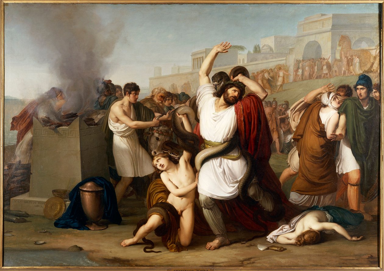 意大利，米兰，特洛伊神父拉奥孔的绘画 作者 弗朗切斯科·海耶兹（Francesco Hayez）