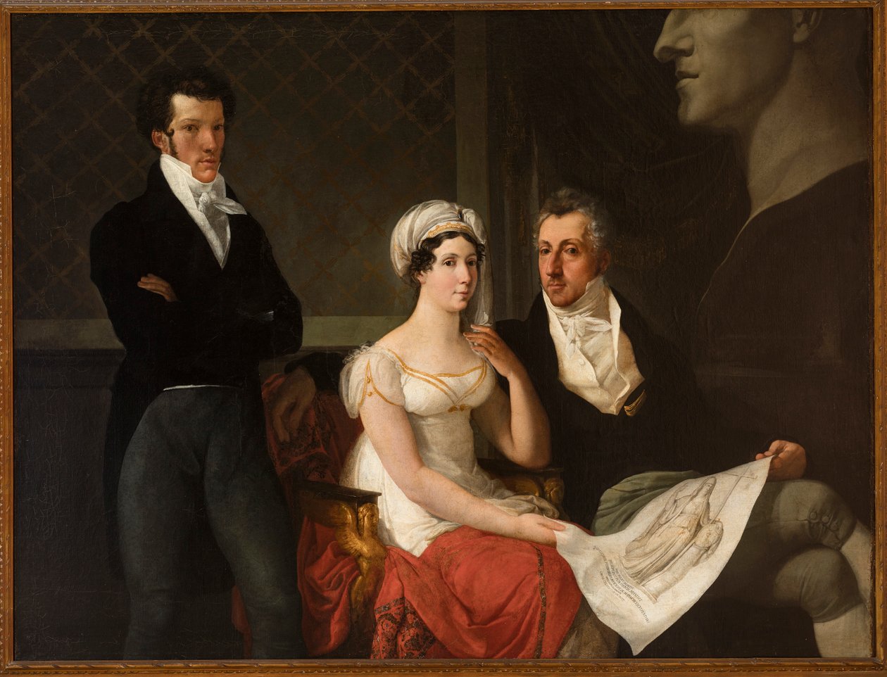 Cicognara 家族的肖像，以及由 Hayez, Francesco（1791-1882 年）创作的安东尼奥·卡诺瓦 (Antonio Canova) 的半身像。 布面油画 作者 弗朗切斯科·海耶兹（Francesco Hayez）
