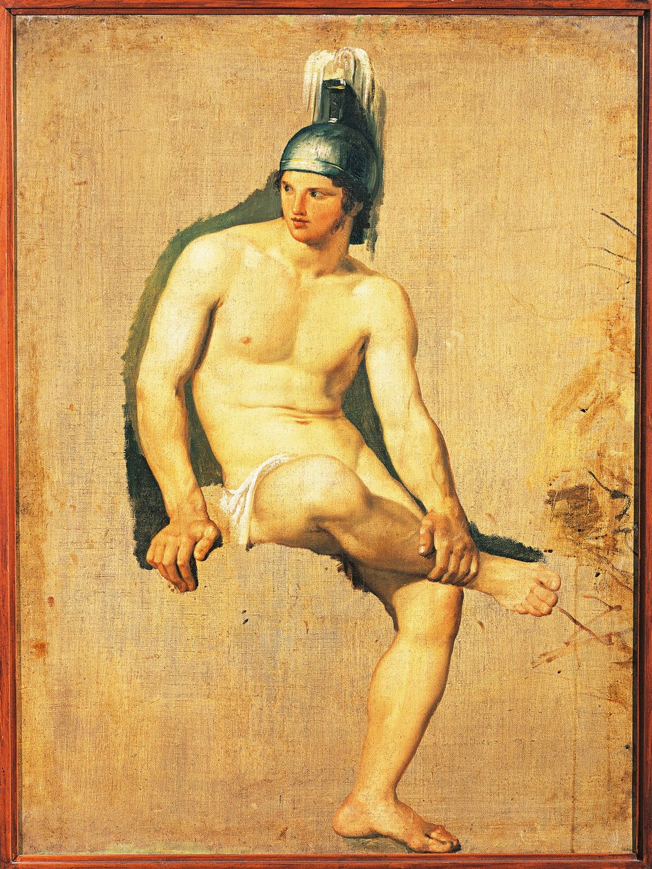 头戴头盔的裸体战士研究》，Francesco Hayez，布面油画 作者 弗朗切斯科·海耶兹（Francesco Hayez）