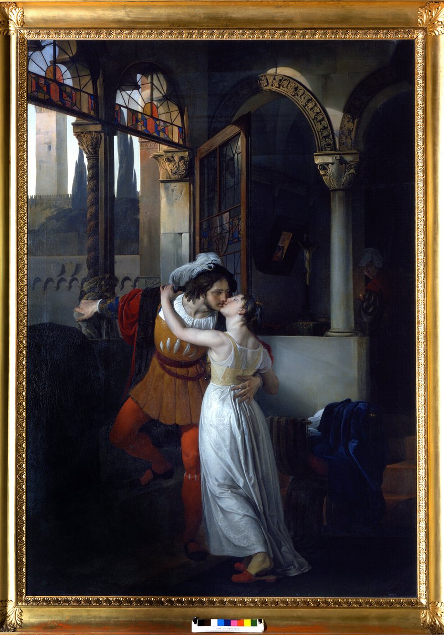 莎士比亚《朱丽叶与罗密欧》的最后一吻。 Francesco di Hayez 的绘画 作者 弗朗切斯科·海耶兹（Francesco Hayez）