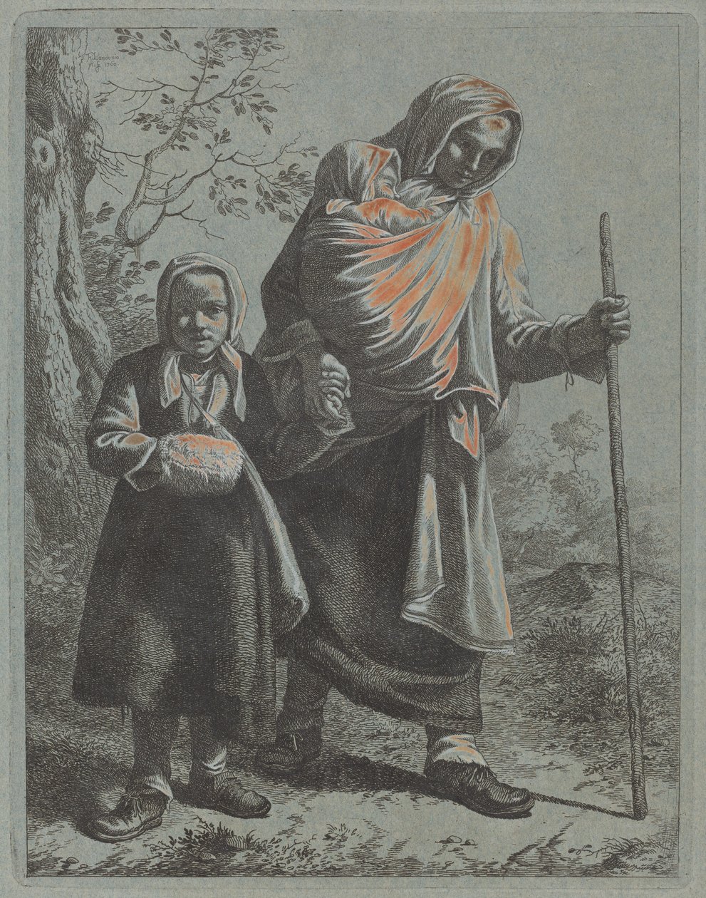 带着婴儿和小女孩的农妇，17601764。 作者 弗朗切斯科·伦敦尼奥（Francesco Londonio）
