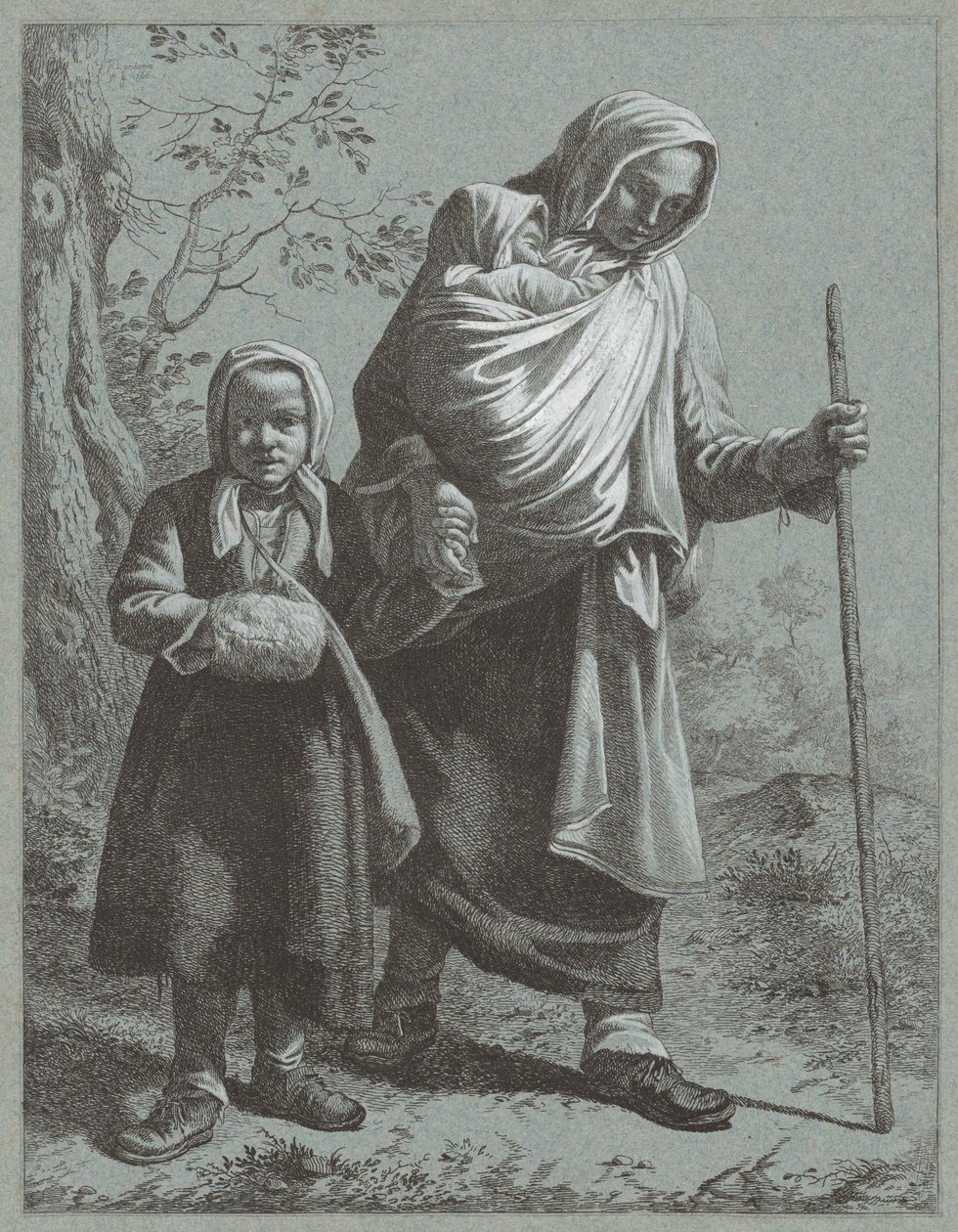带着两个孩子的农妇，1764年。 作者 弗朗切斯科·伦敦尼奥（Francesco Londonio）