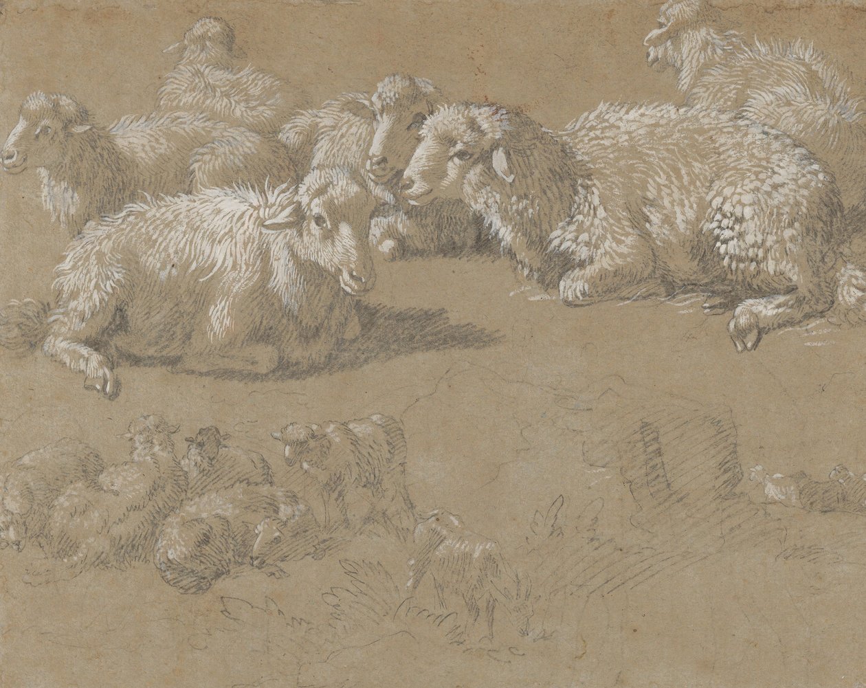 景观中的卧羊，1759-82。 作者 弗朗切斯科·伦敦尼奥（Francesco Londonio）
