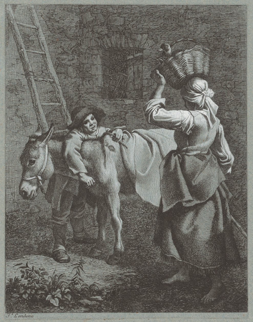 牧羊人男孩对农场女孩说话 作者 弗朗切斯科·伦敦尼奥（Francesco Londonio）