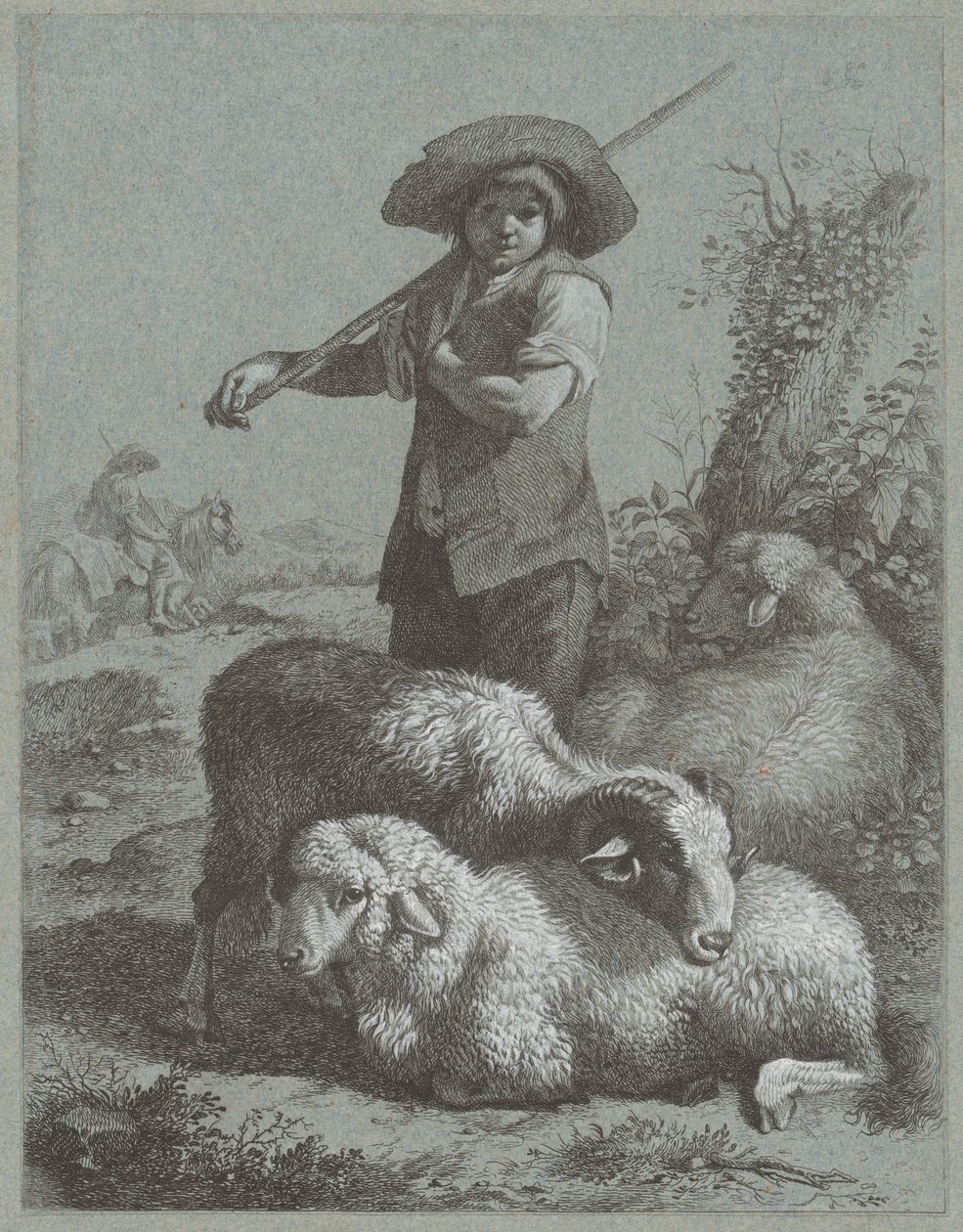 牧羊少年与羊群，1764年。 作者 弗朗切斯科·伦敦尼奥（Francesco Londonio）