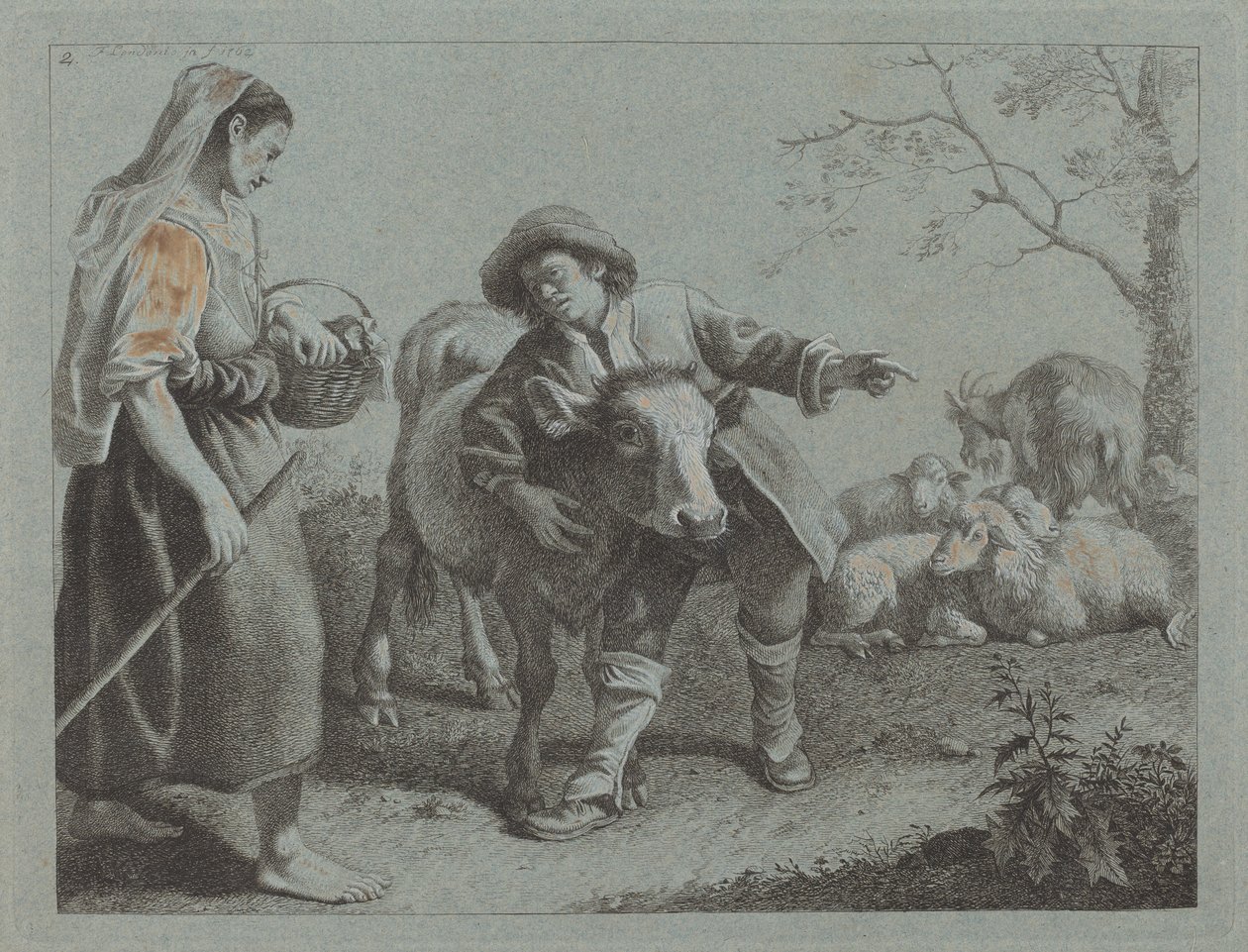 牧羊人为女牧羊人指明方向，1762年。 作者 弗朗切斯科·伦敦尼奥（Francesco Londonio）