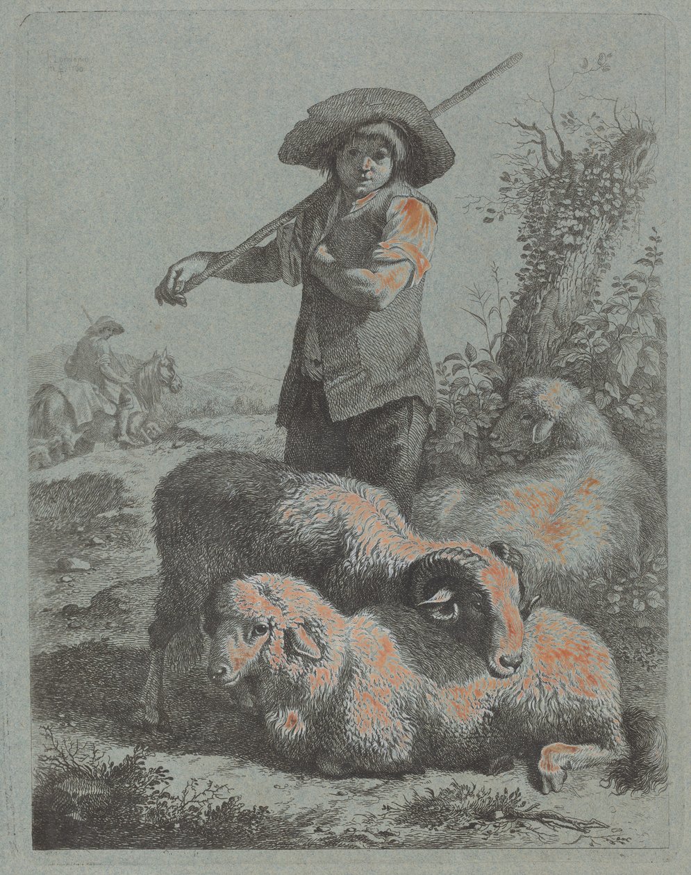 站立的牧羊人，1760年。 作者 弗朗切斯科·伦敦尼奥（Francesco Londonio）