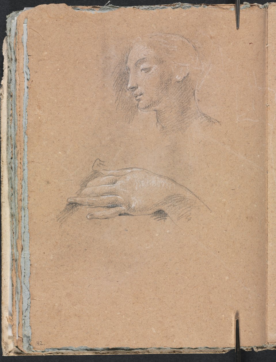 维罗纳写生簿：女性左，右手第42页，1760年。 作者 弗朗切斯科·洛伦兹（Francesco Lorenzi）