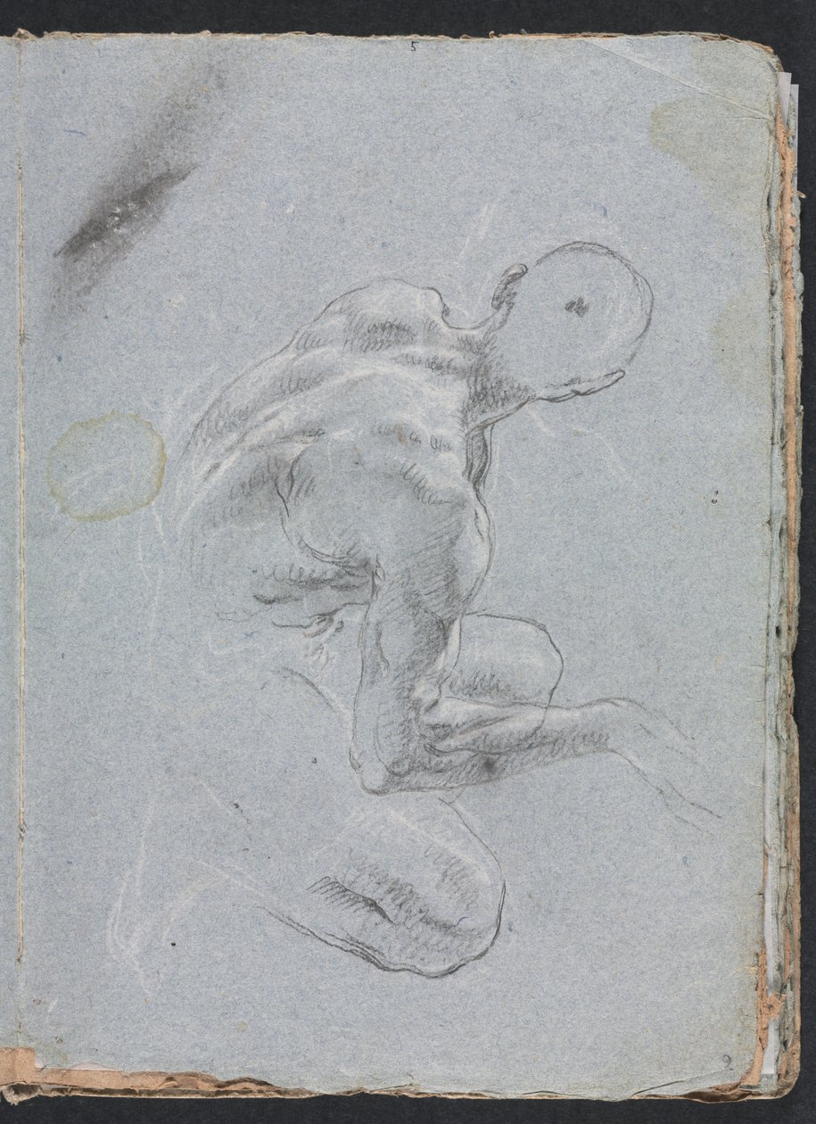 维罗纳素描本：1760年第9页的男性裸体。 作者 弗朗切斯科·洛伦兹（Francesco Lorenzi）