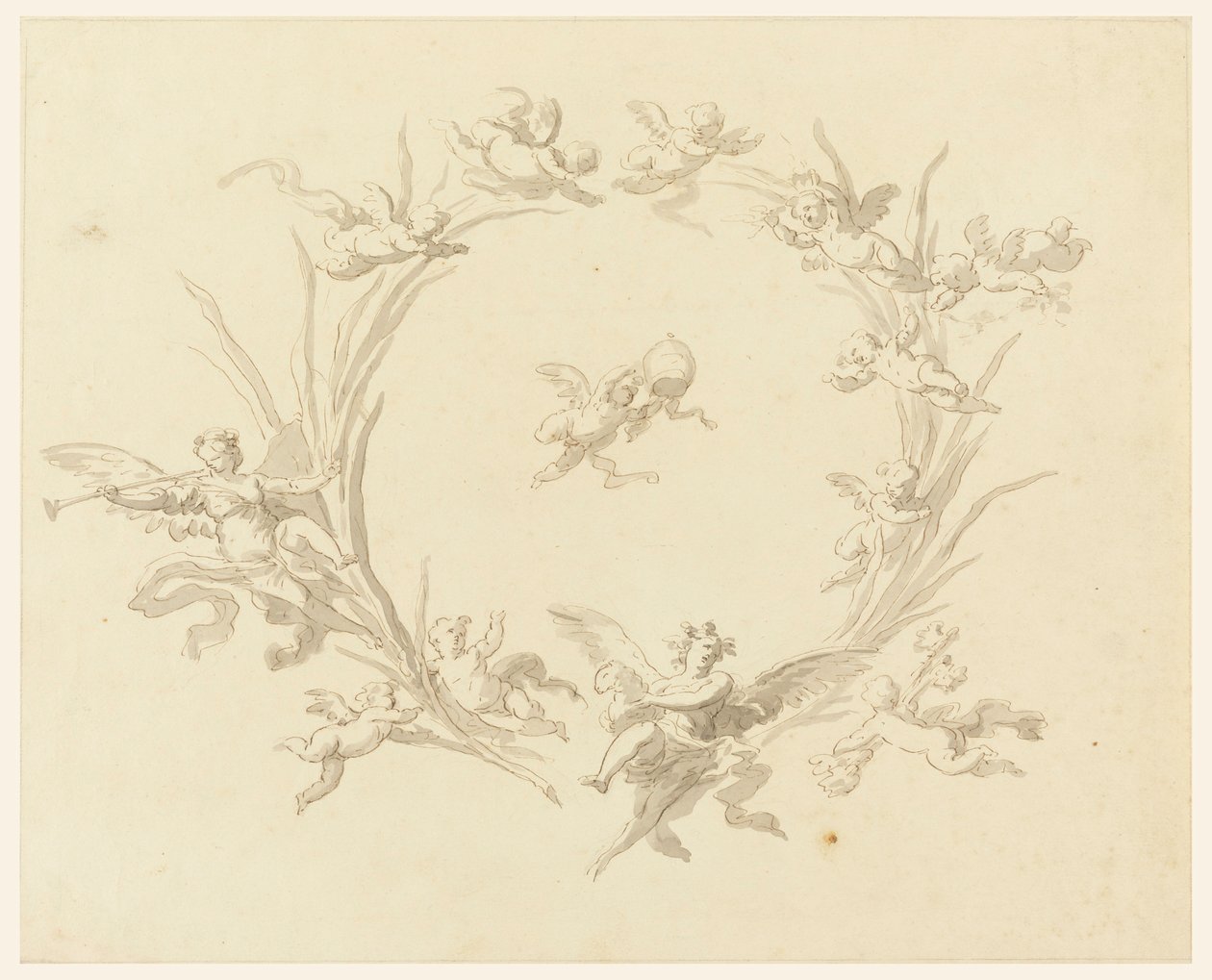 素描，壁画装饰研究，奎里纳尔宫，罗马，1815-16 年 作者 弗朗切斯科·曼诺（Francesco Manno）