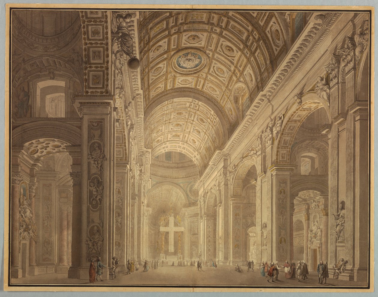 素描，圣彼得教堂内部插图，1787 年前 作者 弗朗切斯科·帕尼尼（Francesco Panini）