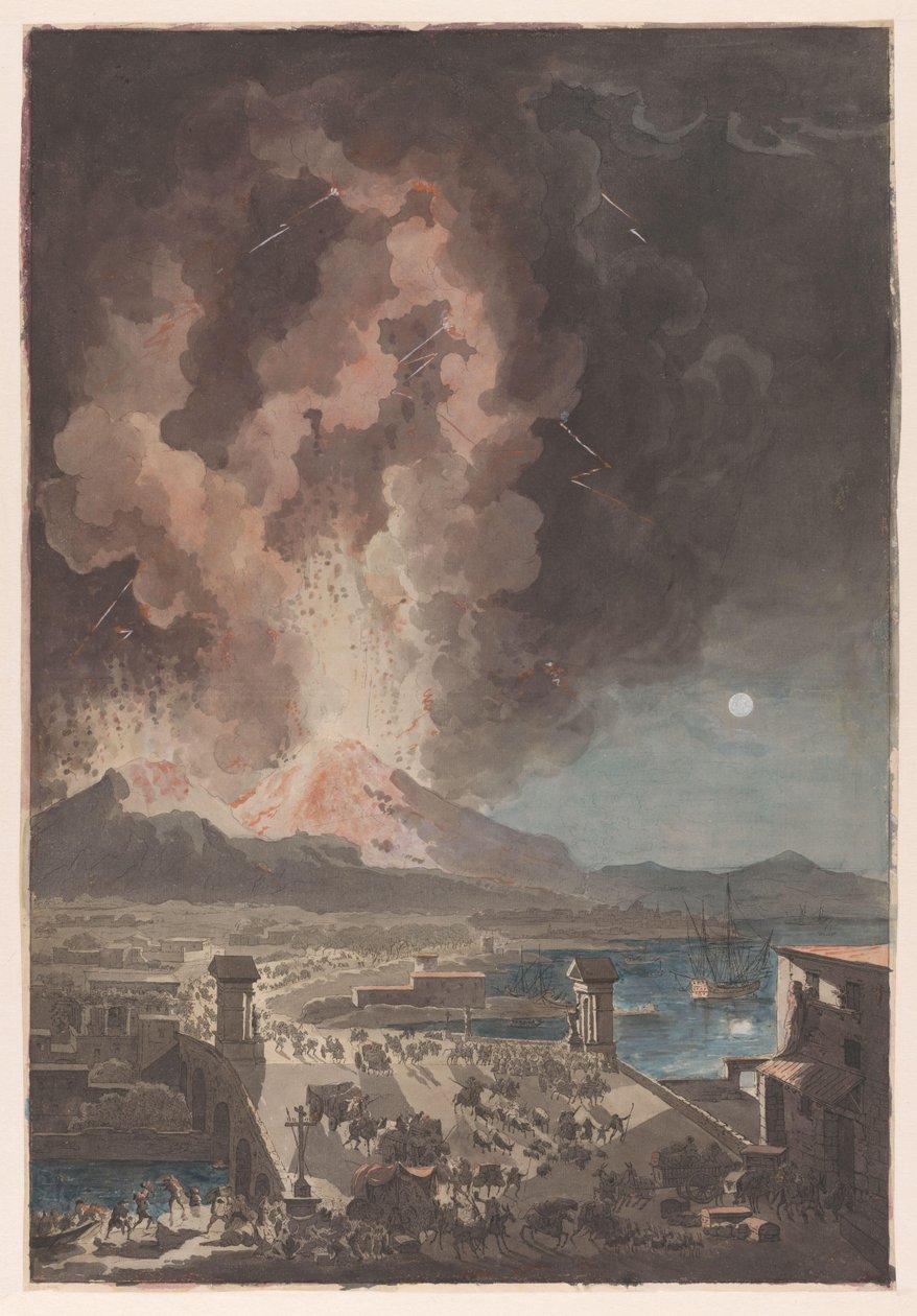 从那不勒斯的马达莱纳桥（Ponte della Maddalena）看维苏威火山喷发
1779 年 8 月 8 日维苏威火山喷发，从马达莱纳桥上俯瞰 作者 弗朗切斯科·皮拉内西（Francesco Piranesi）