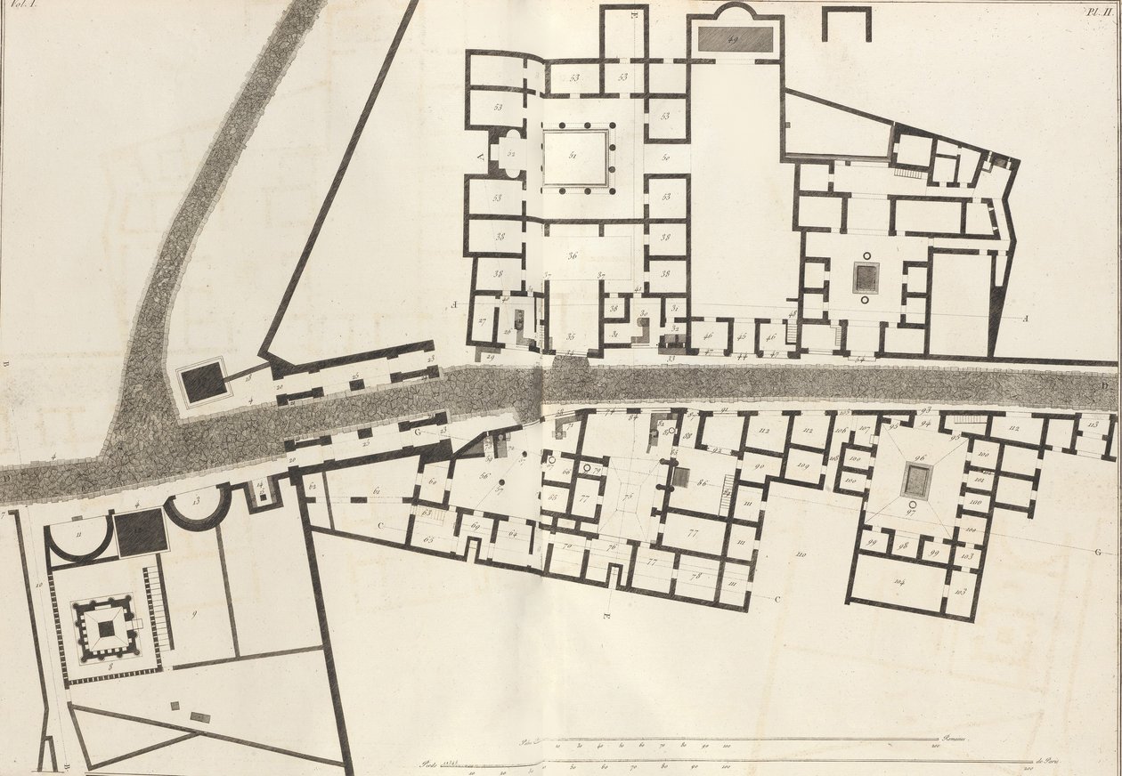 庞贝城的入口及其周围建筑的大型平面图，来自Ant...，1804。 作者 弗朗切斯科·皮拉内西（Francesco Piranesi）