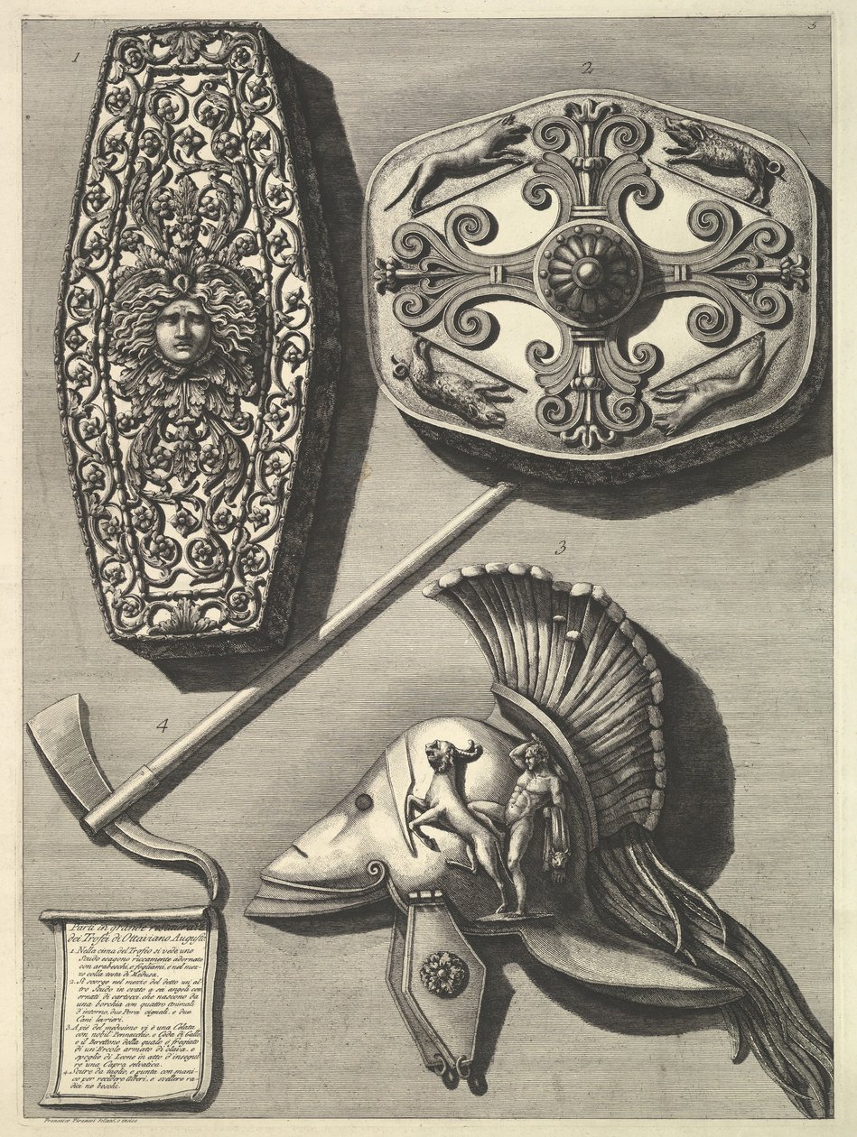 大型恢复的Trofei de Ottaviano Augusto的零件恢复了Tro的细节，... 1753。 作者 弗朗切斯科·皮拉内西（Francesco Piranesi）