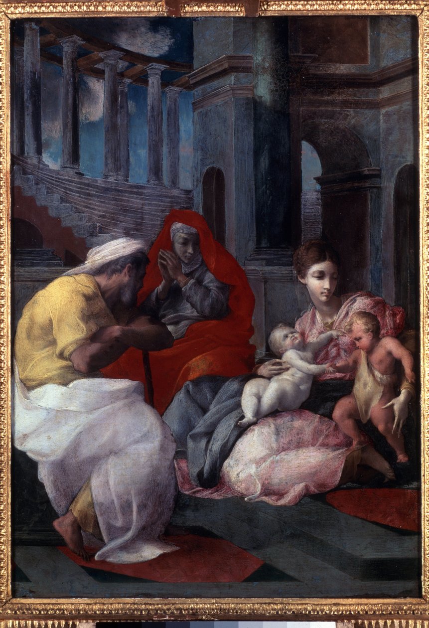 "La sainte Famille avec saint Jean Baptiste et sainte Elisabeth"（《施洗约翰和圣伊丽莎白的神圣家庭》）Peinture de Francesco Primaticcio, dit Le Primatice (1504 - 1570) 作者 弗朗切斯科·普里马蒂奇奥