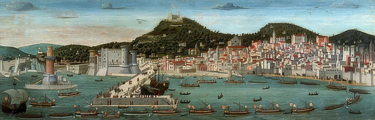 Tavola Strozzi。那不勒斯景色，阿拉贡舰队于1465年7月12日进入港口 作者 弗朗切斯科·罗塞利（Francesco Rosselli）