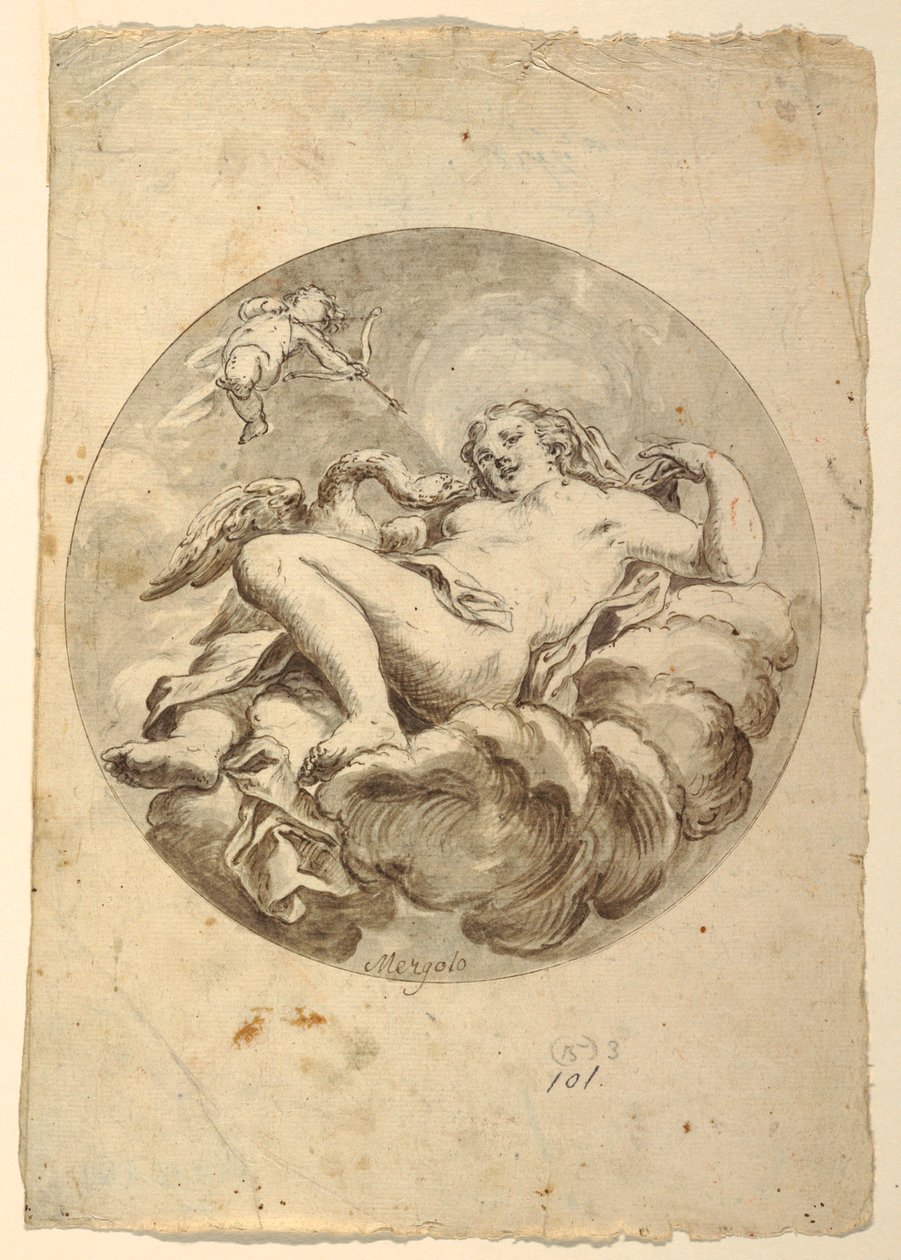 绘画，天花板壁画项目：莱达与天鹅》，约 1775 年 作者 弗朗切斯科·萨维里奥·梅高洛