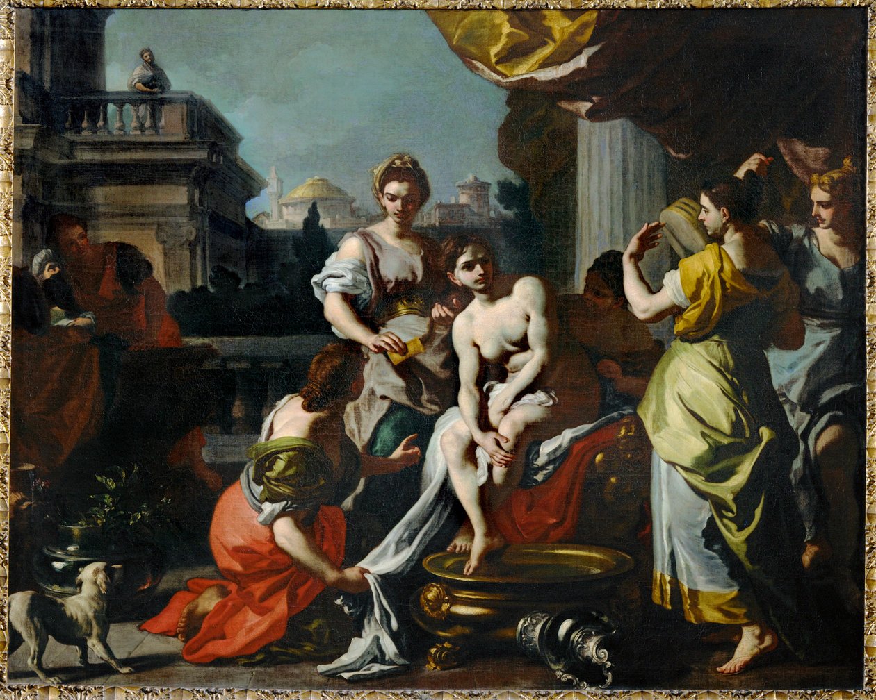 巴斯巴在洗澡......（布面油画） 作者 弗朗切斯科·索利米娜（Francesco Solimena）