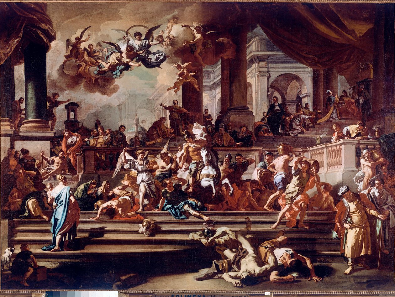 Heliodore (Heliodoros) Hunting of the Temple by the Angels Painting by Francesco Solimena dit l