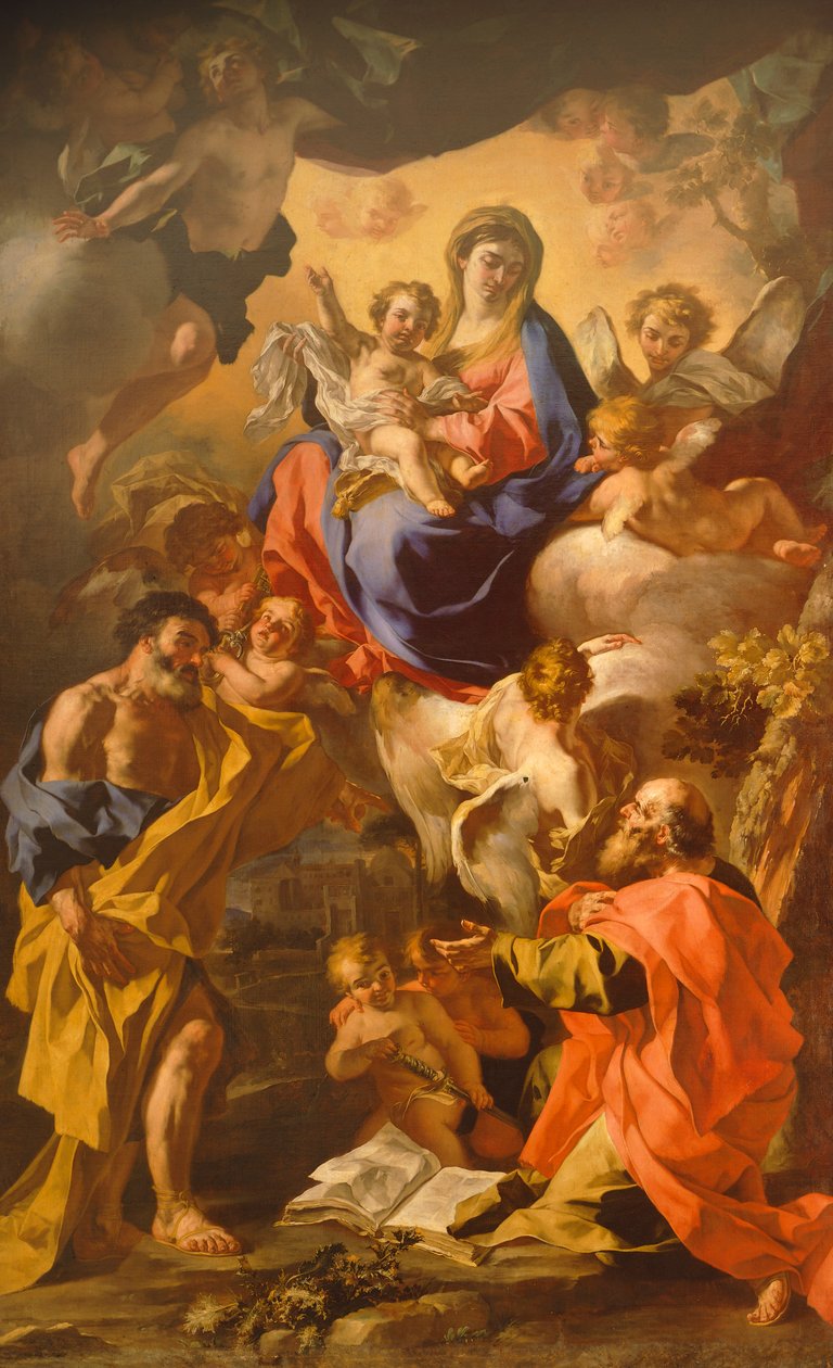 圣彼得和圣保罗之间的麦当娜和孩子 – Francesco Solimena（1657-1747） 作者 弗朗切斯科·索利米娜（Francesco Solimena）