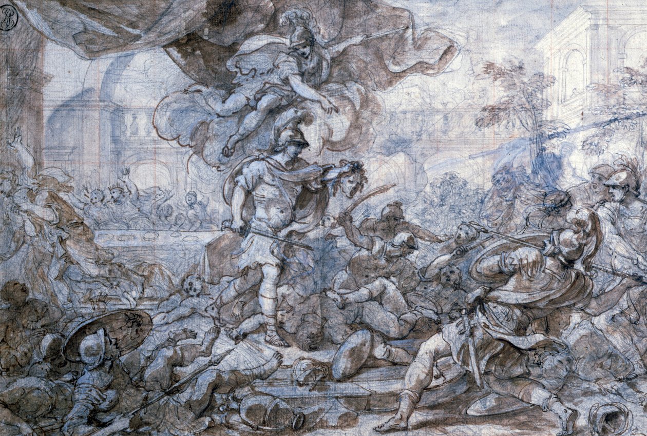 珀尔修斯举起美杜莎的头，十八世纪 作者 弗朗切斯科·索利米娜（Francesco Solimena）