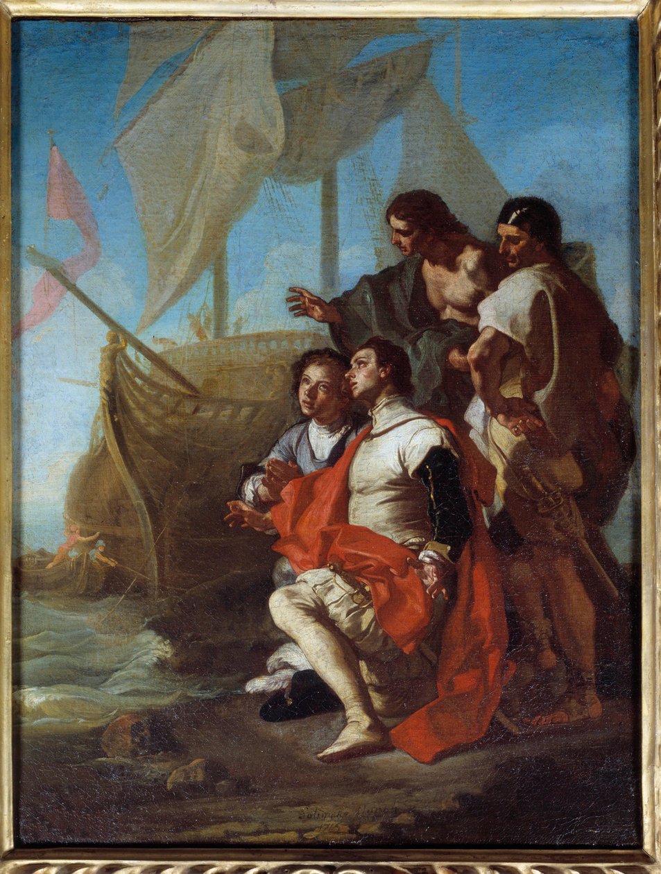 探险家克里斯托弗·哥伦布 (1451-1506) 在美国的到来 绘画 Francesco Solimena dit l