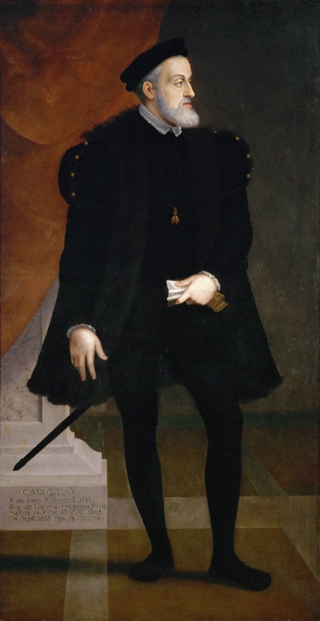 查理五世皇帝（1500-1558 年）的肖像 - Francesco Terzio（Terzi）（约 1523-1591 年）。 布面油画，c。 1550. 尺寸：204x108 厘米。 维也纳艺术史博物馆 作者 弗朗切斯科·特尔齐奥（Francesco Terzio）