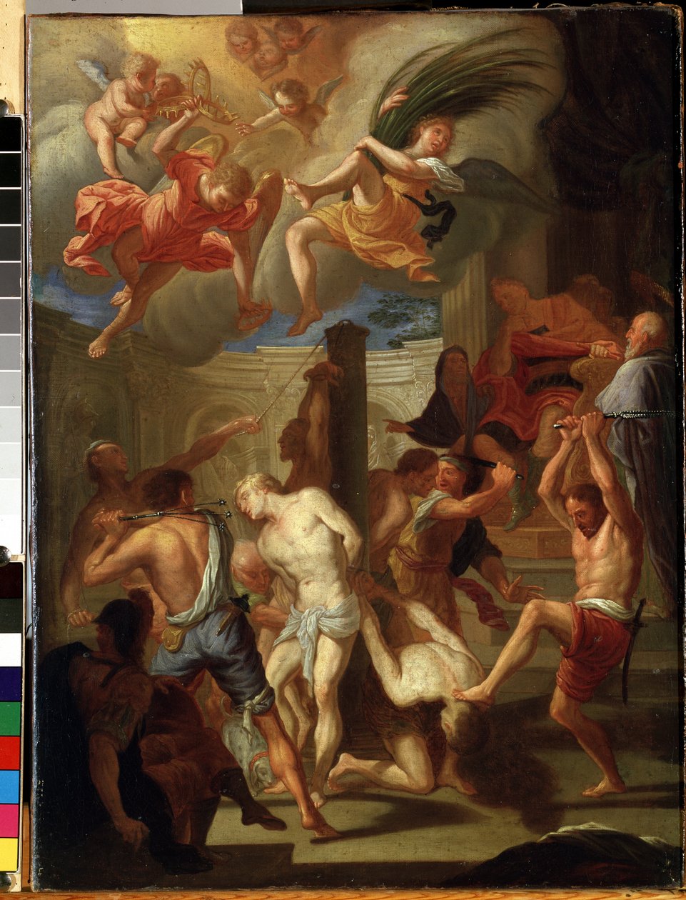 四圣烈士。 弗朗西斯科·特雷维萨尼（Francesco Trevisani，1656-1746）的绘画。 布面油画，50 x 38 厘米。 罗马艺术，意大利巴洛克风格。 M. Ciurlionis 州立艺术博物馆，考纳斯（立陶宛）。 作者 弗朗切斯科·特雷维萨尼（Francesco Trevisani）