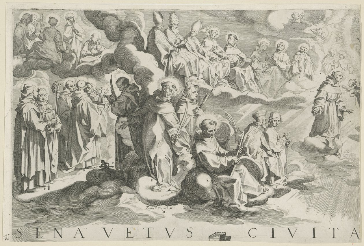 锡耶纳地图（左上角部分）
Senavetus civitas virginis（物体上的标题） 作者 弗朗切斯科·范尼（Francesco Vanni）