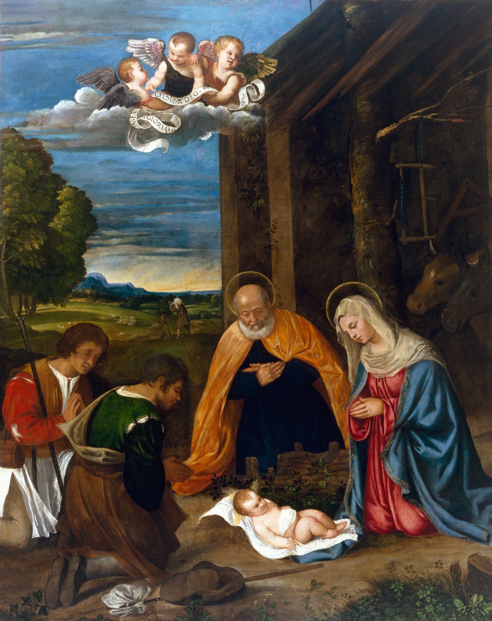 与牧羊人的诞生，1519-26 作者 弗朗切斯科·韦切利奥（Francesco Vecellio）