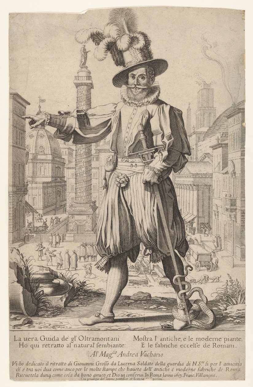 Giovanni Alto Johann Alten, Ioannes Altus站在罗马的Quirinal山上，和他的..., 1613年。 作者 弗朗切斯科·比利亚梅纳（Francesco Villamena）