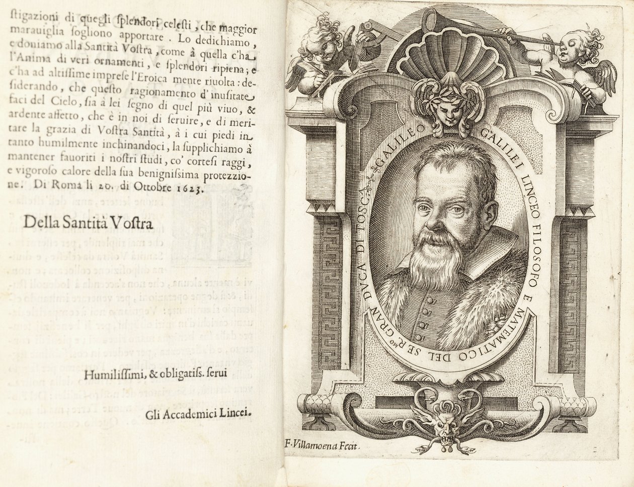伽利略肖像伽利略，1623年 作者 弗朗切斯科·比利亚梅纳（Francesco Villamena）