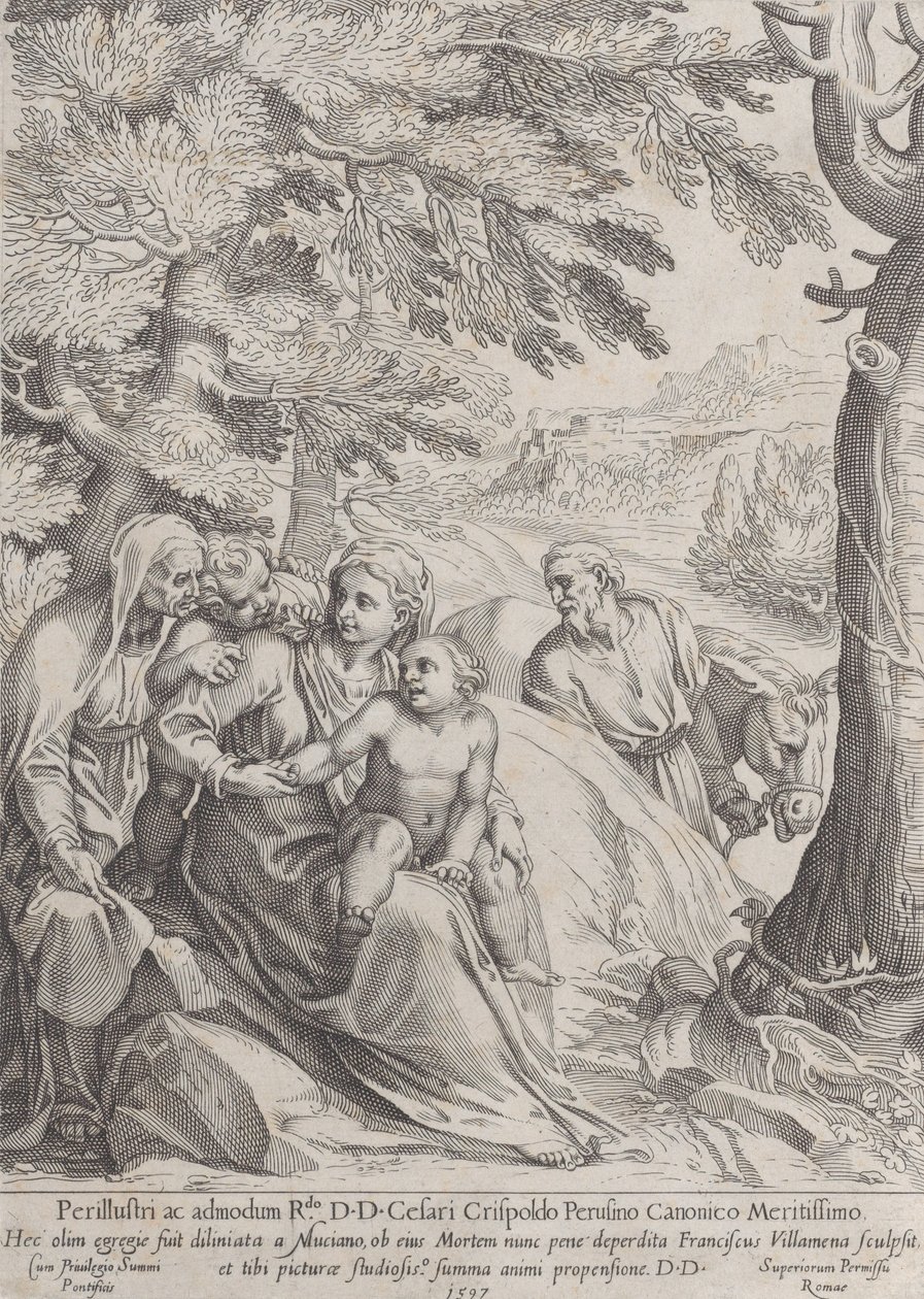 其余的人在逃往埃及的路上，1597年。 作者 弗朗切斯科·比利亚梅纳（Francesco Villamena）