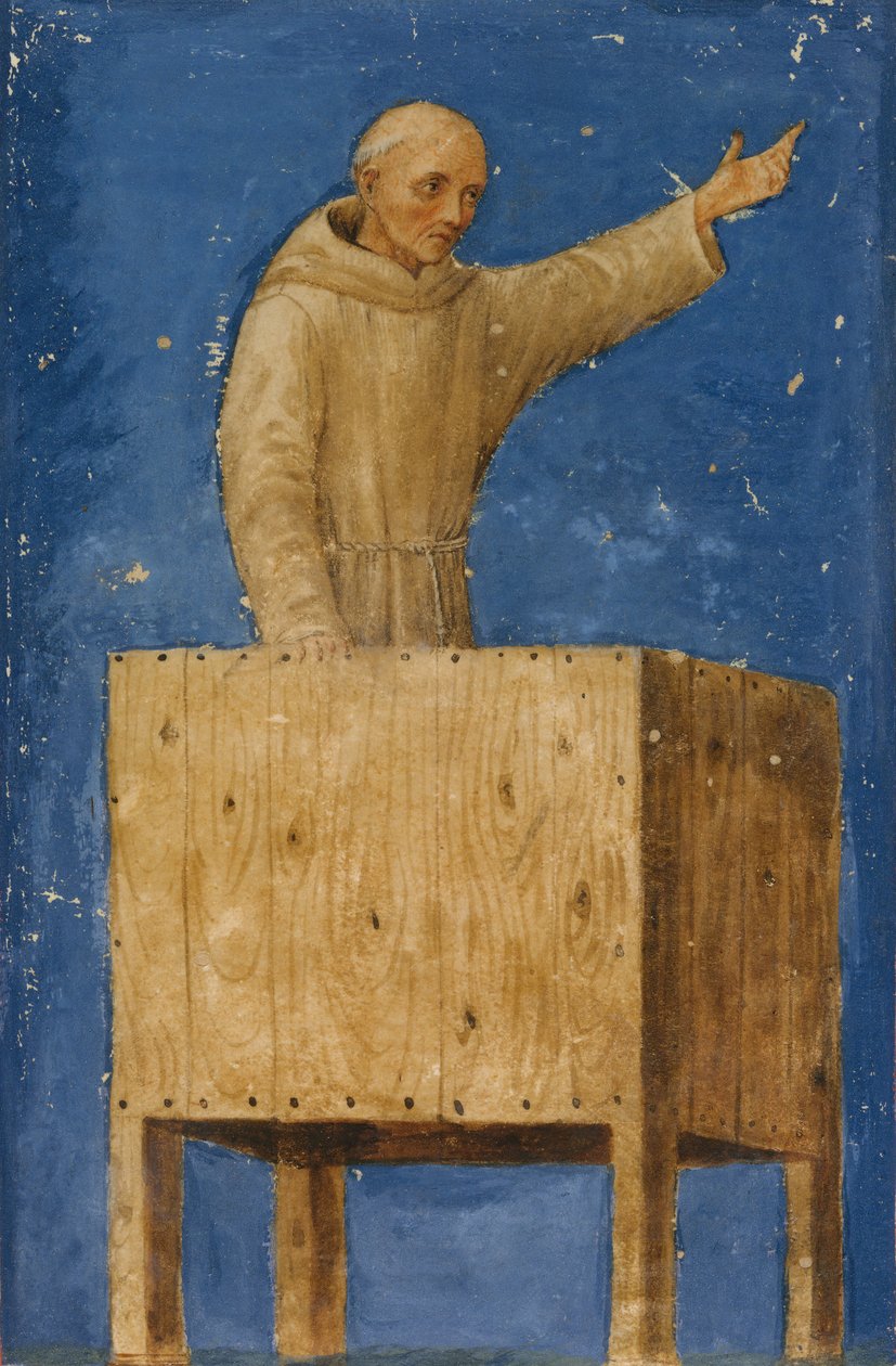 圣贝纳迪诺从讲坛讲道，ca。 1470-75。 作者 弗朗西斯科·迪·乔治·马蒂尼